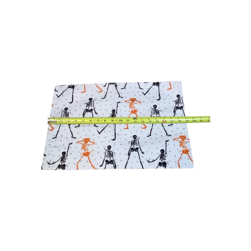 Domain Halloween Dancing Skeleton Placemats Set of 4 White Orange Black Dot